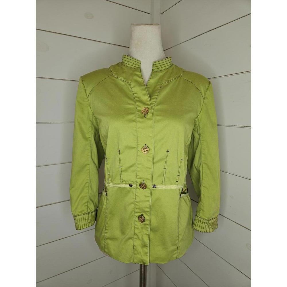 A La Carte large green jacket with beaded & pleated accents